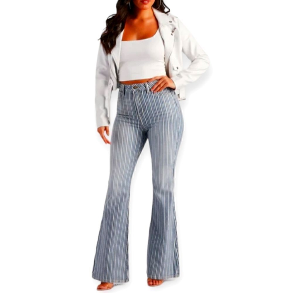 Windsor Bri high-rise pinstripe flare jeans, 11